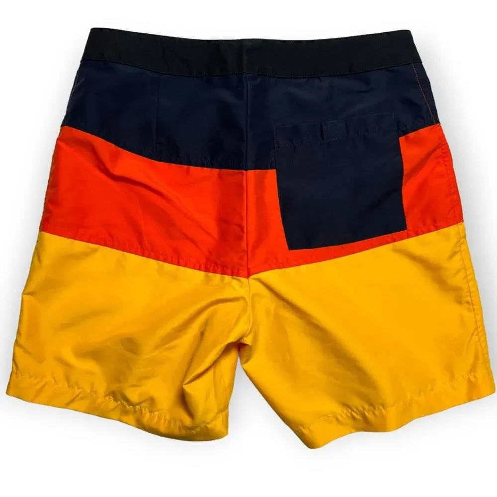 American Apparel Striped Swim Trunks SIZE XS Yellow Blue Board Shorts USA